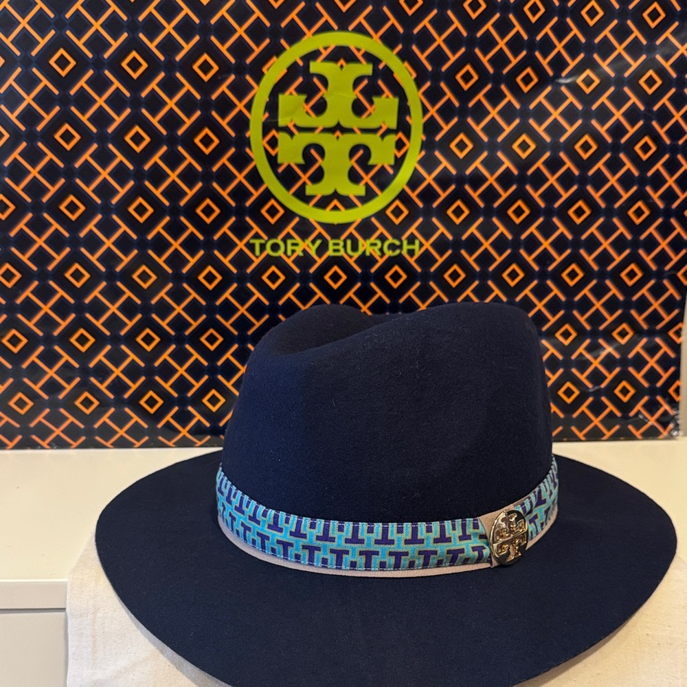 Tory Burch Dark Blue Hat with Teal Band